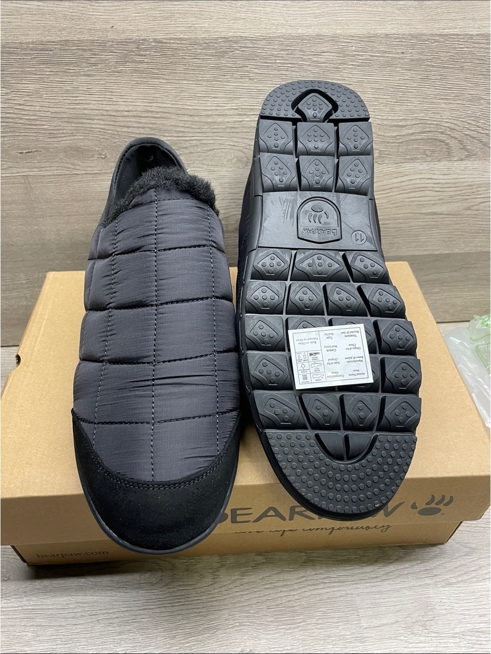 BearPaw Men's Black Quilted Slip-On Clog with Faux-Fur Collar #241
